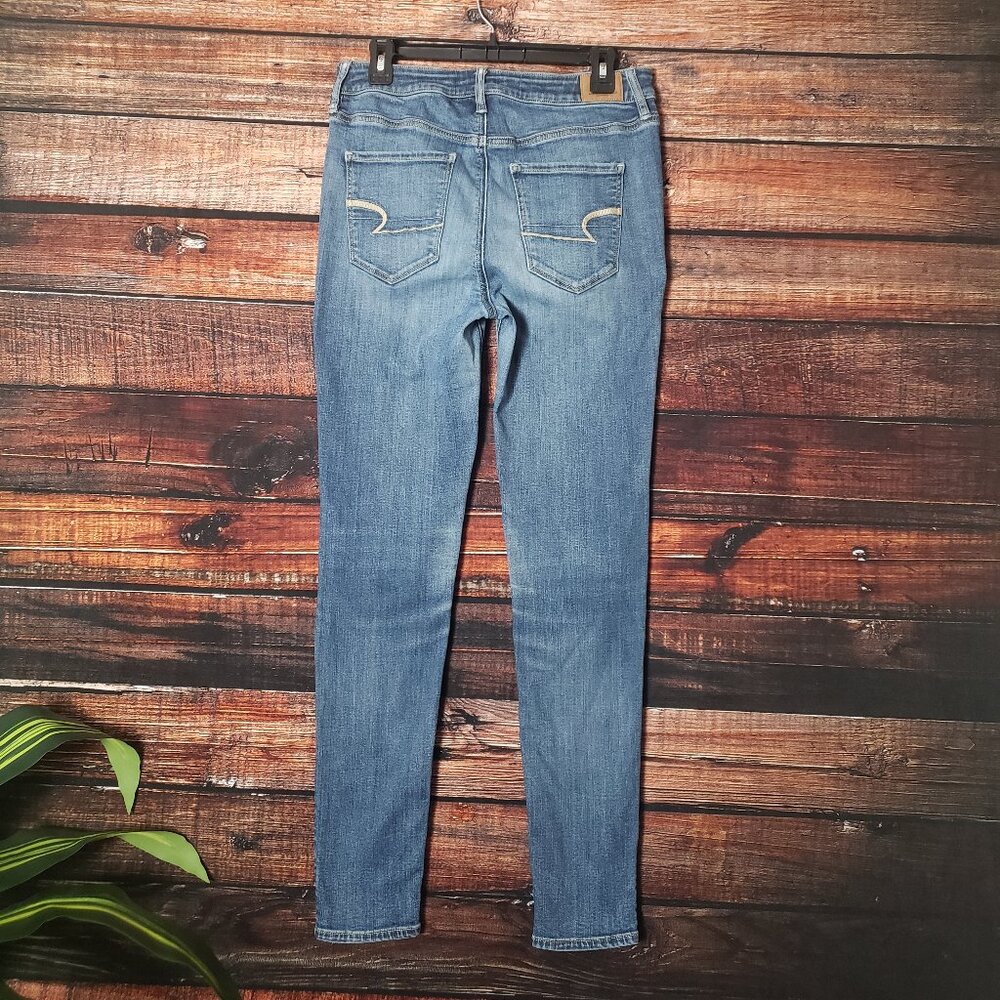American Eagle Size 10 Long Super High Rise Stretch Jegging Jeans Blue Denim - Picture 3 of 11